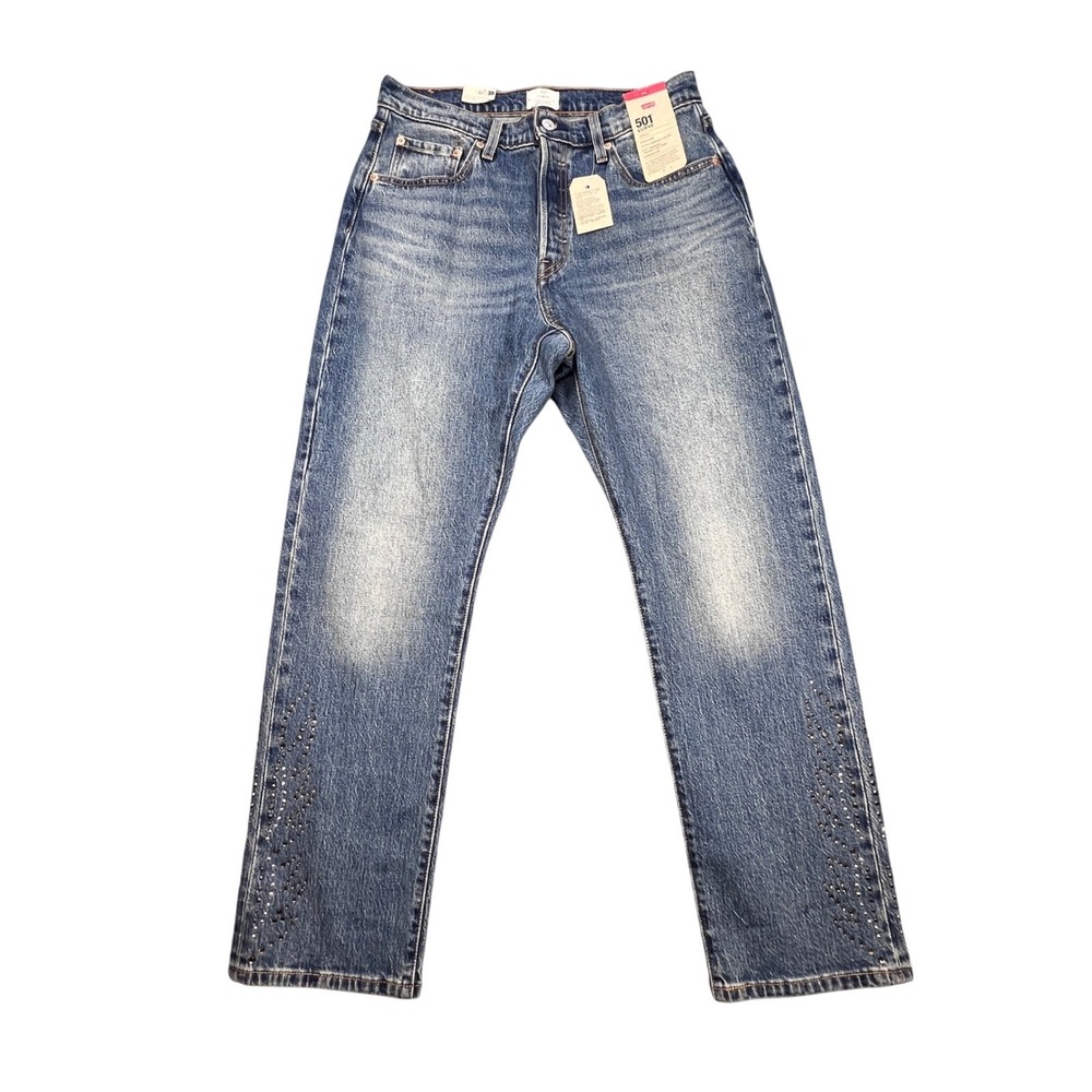 NWT Levi's Blue 501 Curve Rhinestone Embellished Straight Jeans Womens 31x30